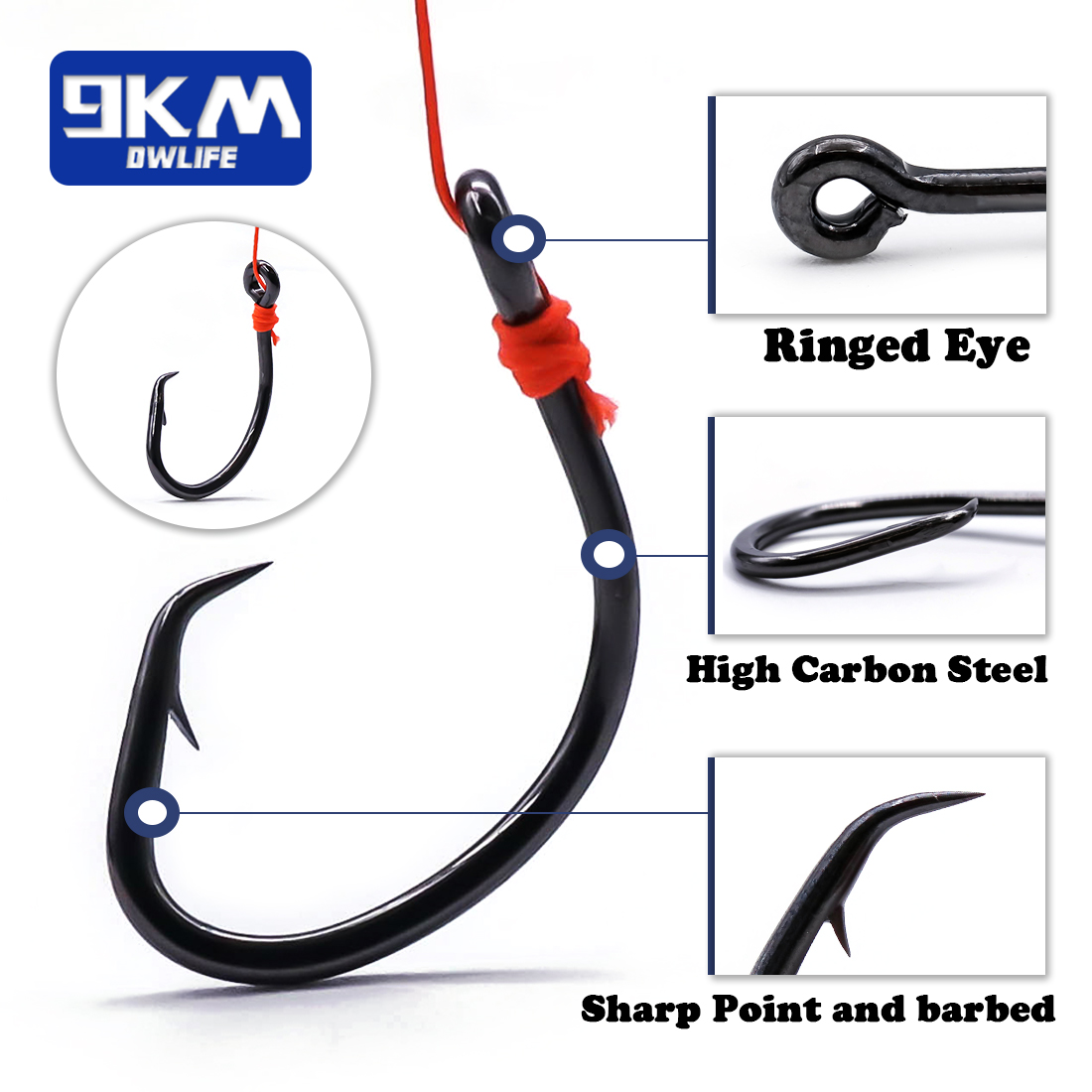 9KM Circle Hooks 25~50Pcs Salt - огляд і ціна Fishing Hook Barbless